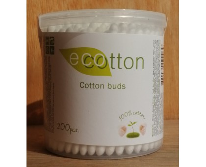Ушные палочки Ecotton 200шт. в пластиковой круглой коробке